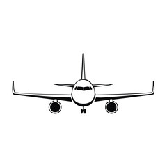 Poster - Front view of a commercial passenger airplane. Simple black and white vector illustration icon.