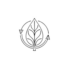 Poster - Minimalist line art icon of a leaf with circular arrows representing sustainability and recycling