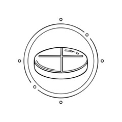 Poster - Pill illustration, circular shape with four parts, black and white design