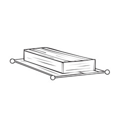 Poster - Wooden box displayed on simplistic table featuring a linear design and spherical accents a sketchlike line drawing