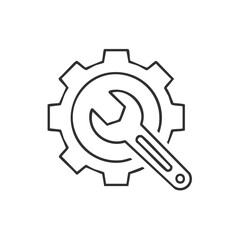 Poster - Outline gear and wrench icon for settings, tools, engineering, and service concept.