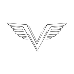 Poster - Minimalist outline of wings forming a V shape for aviation or corporate design concept