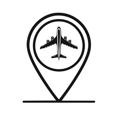 Poster - Plane Icon on Location Pin Aviation Industry Travel Symbol Air Transport Vector Illustration