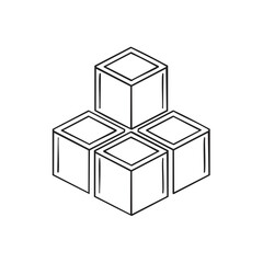 Poster - Isometric Line Art of Stacked Cubes Graphic Blocks Outline Style Simplicity