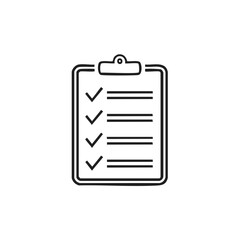 Poster - Simple black line drawing of a clipboard with a checklist and checkmarks