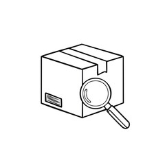Poster - Cardboard box inspection with magnifying glass sketch