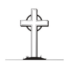Poster - Stylized Celtic Cross on Hill Silhouette, Religious Symbol