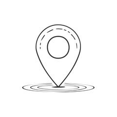 Poster - Hand drawn location marker icon with circles indicating position, navigation tool with a simple pointer design