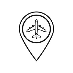 Poster - Airplane in Locator Icon Signifying Air Travel Destination Point Outlines for Mapping and Navigation Apps