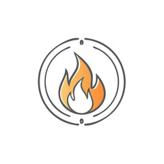 Poster - Abstract fire illustration in a circular frame, representing energy, danger and passion in a clean simple design