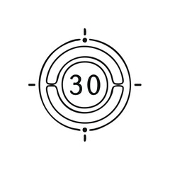 Poster - Target with Number 30 Rings and Aiming Point Minimalist Design Black and White Icon Vector