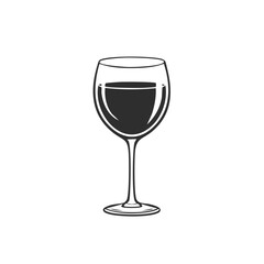 Poster - Elegant black and white line art illustration of a glass of red wine, a classic icon for a bar or winery menu