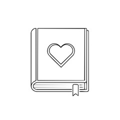 Poster - Outline illustration of a book with a heart symbol and bookmark