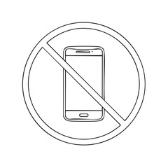 Poster - No Cell Phone Sign. Mobile phone prohibition. Technology communication restriction symbol.