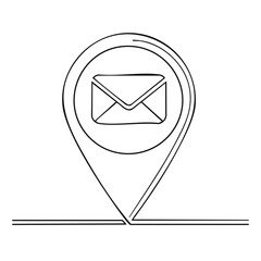 Poster - Single continuous line drawing of a map pin with a mail envelope icon for post office location