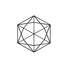Poster - Geometric Icosahedron Shape Composed of Lines Vector, Simple Black and White Sacred Geometry