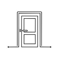 Poster - Outline Illustration of a Door with Handle, Frame, and Baseboard Line