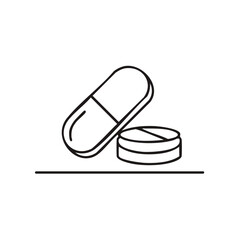 Poster - Medical drugs capsule and tablet outline icon for healthcare and pharmacy