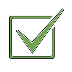 Poster - Green checkmark inside a square box indicating completion and approval