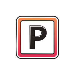 Poster - Parking symbol in a square with a gradient of red and orange in its frame.