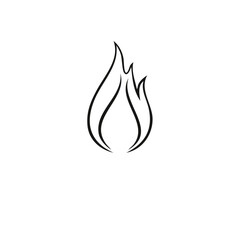 Poster - Stylized black line art icon of a simple fire flame symbol representing heat energy or passion.