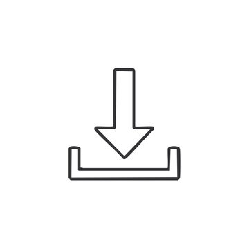 Download icon symbol with arrow pointing down. Outline design for upload or import