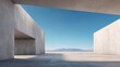 © wu - 3d render of abstract modern concrete architecture with empty cement floor, minimal exterior, car presentation background. High quality