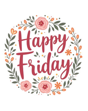 Happy Friday card with flowers design 