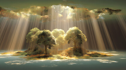Wall Mural - canopy gap allowing sky view above midground grove