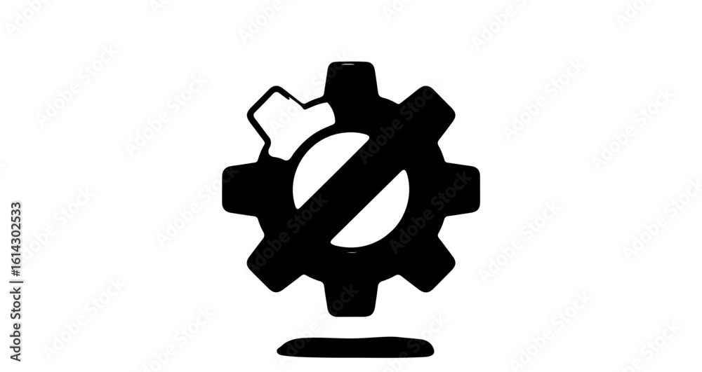 Social network icon illustration of a black gear with a line through it ...