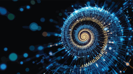 Poster - Abstract spiral design illustrating technology connectivity and network communication in digital form.