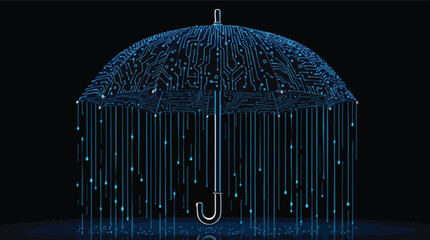 Poster - Digital cyber security concept represented by an umbrella protecting data from threats.