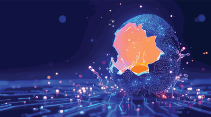 Poster - Digital egg cracking open symbolizing technology innovation and technological evolution.