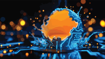 Poster - Digital world explosion with circuit board patterns representing modern technology and innovation concept.