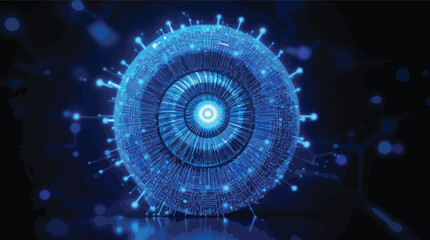 Poster - Futuristic glowing digital sphere depicting data transfer and network connection in blue color.