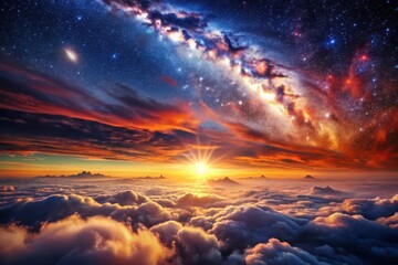 Wall Mural - Celestial Sunset Over a Sea of Clouds A Dramatic View of the Cosmos and Earth's Atmosphere