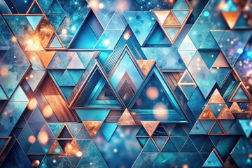 Wall Mural - Abstract Geometric Composition Featuring Interlocking Triangles in a Spectrum of Deep Blues and Burnished Copper Tones