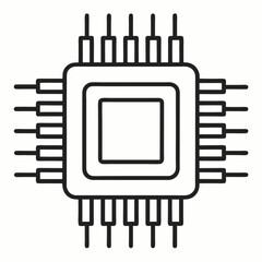 Poster - Stylized outline icon of a computer microchip with multiple pins