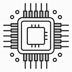 Poster - Stylized illustration of a computer processor chip with multiple pins and small circles