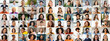 © Prostock-studio - A lively collection showcases diverse individuals with joyful expressions. Different backgrounds and styles blend into a colorful representation of community, happiness, and connection.