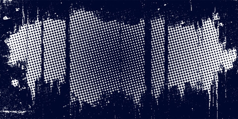 Aufkleber - Dots halftone white \u0026 blue color pattern gradient grunge texture background. Dots pop art comics sport style vector illustration
