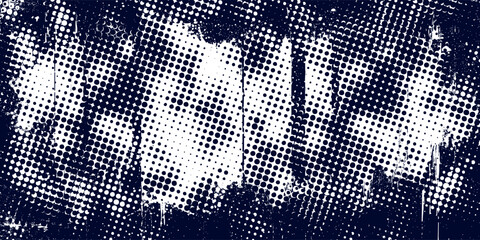 Aufkleber - Dots halftone white \u0026 blue color pattern gradient grunge texture background. Dots pop art comics sport style vector illustration