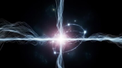 Abstract energy with waves and light bursts on black background, technology concept.