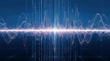 Abstract technology background with binary code and digital waveform representing data and communication.