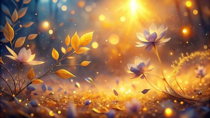 Wall Mural - Enchanted Autumn Meadow Golden Leaves and Dreamlike Blooms at Sunset