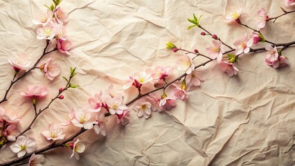 Wall Mural - Delicate Pink Blossoms Arranged on Textured Paper Background, a Springtime Floral Display