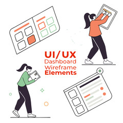 Ui ux dashboard wireframe elements with people