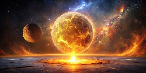 Wall Mural - Fiery Celestial Collision A Planetary Catastrophe Unfolds in a Vivid Cosmic Display of Exploding Stars and Molten Worlds