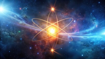 Wall Mural - A Celestial Atomic Structure Illuminated by Radiant Energy Within a Vast, Starry Cosmos