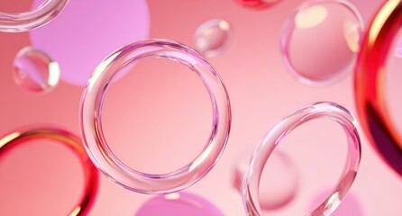 Poster - Glossy circles/spheres floating on soft pink